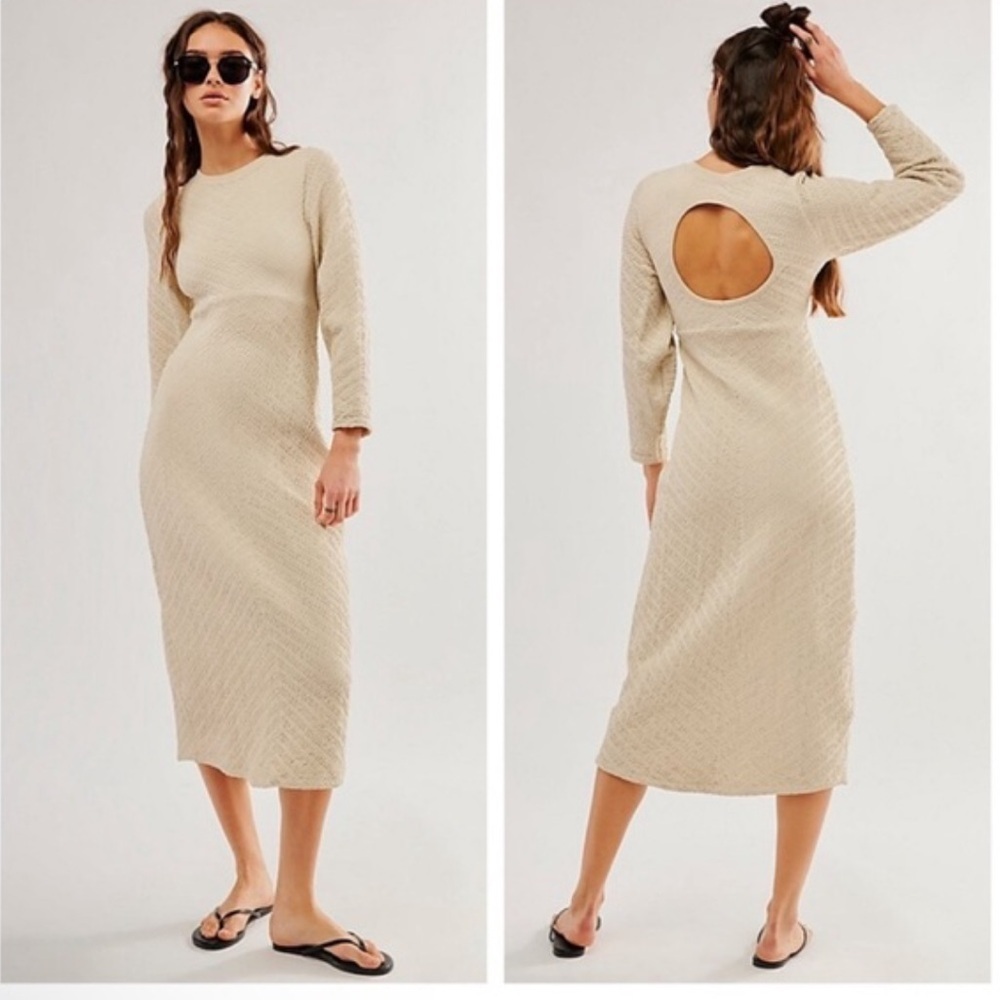 NWT Free People‎ Gabby Seamless Open Back Midi Dress Tan size XS/S